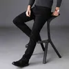 Mäns stretch svart jeans klassisk stil affärer mode ren svart smal-fit denim byxor manlig märke casual byxor 211206