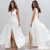 2021 nouvelle plage d'été Boho robes de mariée une ligne Sexy col en V fendu longue en mousseline de soie robes de mariée bohème