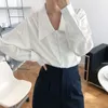 Arrival Women Oversize Blouse Elegance Cotton White Shirt Office Lady Long Sleeve Button Up Solid Korean Tops T09313Z