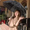Кружева женщин дождь зонтик Sun Paraguas Mujer черный зонтик складной принцессы Guarda Chuva Invertido UV защитные украшения 210223