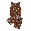 Sommar Baby Korta Kläder Ställer Rainbow Sun Cactus Cartoon Print Linne Bomull Ärmlös Vest Top + Shorts 2pcs Kids Sport Outfits Suit