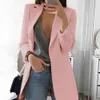 Gentillove Kobiety Jesień Solidna Kolor Blazer Kobiet Prace Kieszeń Office Tweed Oversized Casual Slim Płaszcz Moda 210930