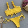 Kadın Mayo Katı Yay Bağlı Kadınlar Bandaj Mayoları Beyler Plaj Seksi Bikini Seti Dantel Çırpma Kayışları Maillot De Bain Malzeme A74