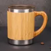Tasse de café de thé en bambou de 300 ml tasse d'eau portable tasse de thé en acier inoxydable tasse de voyage avec couvercle anti-fuite pour bureau maison 210804