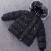 Jaquetas infantis de inverno casaco de pele com capuz de camuflagem para baixo Outwear para meninos meninos meninas trajes de neve de inverno 229o