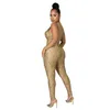 Simple Pure Color Diepe V-hals Mouwloze Skinny Jumpsuits Sexy Tight Club Party Lady Mode Bodysuits 211116