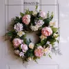 Couronnes De Fleurs Décoratives Fleur Artificielle Couronne De Pivoine Rose Clair Décorée Pour Hallowee Maison De Mariage Garden Party Décor Porte Suspendue S