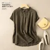 Été Nouvelle Mode Femmes Manches courtes Chemises lâches Tout assorti Casual Peter Pan Collier Coton Lin Blouse Plus Taille M156 210315