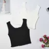 Sexy Lace Trim Tank Top Solid Color Knit Bottoming Vests Fashion Trendy Women's Camisoles Crop Casual Black, White Short Y0622