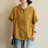Projekt koszulki plus size kobiety Letsowe luźne topy w stylu koreański w stylu vintage bawełniany lniany krótki rękaw Bluzki koszule P803