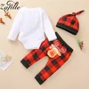 ZAFILLE My First Christmas Outfits For Baby Boy Clothes Set and Hat Xmas Deer Romper+Plaid Pants Baby Boy Christmas Costume 210927
