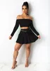New Summer Women tank top crop top+mini skirt two piece set plus size 2X outfits trendy tracksuits fashion off shoulder shirt+pleated skirt 4623