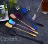 100pcs Colorful Metal Long Handle Spoon Shovel Design PVD Plated Stainless Steel Gold Tea Spoons 7 Colors Available SN2580