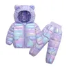 Jesień Winter Girls Suit Plus Velvet Dwukierki Zestaw Chłopak Trendy Dzieci Bawełniane Płaszcze Kapturem i Spodnie Odzież dziecięca1-6Y 211021