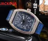 Populaire Casual Big Diamonds Ring Montre Hommes 43mm Véritable Bande De Cuir Quartz Horloge Haute qualité hip hop prix de gros Top style calendrier montre-bracelet Montre De Luxe