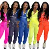 women zip up neck long sleeve short trench safari pants suits two pieces set sporting tracksuit outfit GLD8238 210930