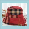 Casquettes Chapeaux, Foulards Gants Aessories 5Color Bucket Hat Wide Brim Chapeaux Suede Tissu Fashion Stripe Marque Designer Grille Femmes Nylon Automne Sp