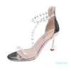 Sandalias de verano 2021 Tacones altos Stiletto Palabra transparente con estilo de hadas Pearl Roman Fashion Open Toe Shoes para mujeres