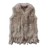 Vraies dames véritable gilet de fourrure de lapin tricoté avec raton laveur coupe gilet hiver veste harppihop fourrure 211019