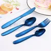 Kids Flatware Sets 7 Colors 304 Stainless Steel Cutlery Set Western Style 4 Piece Tableware Set Color Plating