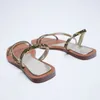 Retro kvinna skor rhinestone sandaler rensa klackar mittkalv rem stor storlek öppen toe 2022 sommar kostym kvinnlig beige original stor g