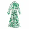 HSAヨーロッパとアメリカの夏の風の女性の緑のプリントのPoplin Long Dress 1966 210716