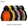 FGKKS 패션 브랜드 남성 후드 탑 가을 남성 스플 라이스 풀오버 후드 망 스웨터 까마귀 의류 EU 크기 LJ201222
