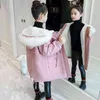 Kış Kızlar Pamuk Ceket Çocuk Moda Parker Mont Giysi Uzunluğu Kalınlaşmak Parka Palto Faux Kürk Giyim Çocuklar 211203