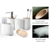 Eenvoudige huishoudelijke badkamer toiletartikelen bamboe zeepbakje zeep dispenser tandenborstelhouder 5pcs / set accessoires set