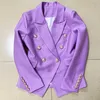 HIGH STREET est Designer Jacket Women's Lion Buttons Double Breasted Slim Fitting Pique Blazer Lilac 211019