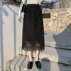 Кружева мода женская юбка с высокой талией твердой талии плюс размер линии офисная дама длинные юбки весна летние Faldas 210601