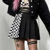 Sıkı Gotik Yüksek Bel Kadınlar Pileli Mini Etek Patchwork Kurdela A-Line Etekler Streetwear Katı Kadın Parti Kıyafetleri 210629