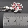 Earrings & Necklace St Red Garnet Flower Silver Color Jewelry Sets Women Wedding Zirconia Bracelet Pendant Ring QS0534