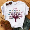 Moda Kadın Kelebek Ağacı Üstleri Baskı Harajuku Yaz Tişörtleri Rahat Yuvarlak Boyun Kısa Kollu Kadın Üst Tee Gömlek Bırak Gemi