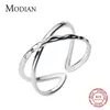 Géométrique croix ligne ouverte réglable bague pour femmes mode Double cercle en argent Sterling 925 bijoux fins 210707