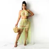 Sexy Two Piece Swimsuit BacklCrop Top Tassel Midi Dresses for Women Summer Beachwear Outfits Clubwear Matching Sets X0709