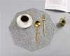 4 / 6PCS PVC Placemats Cutout HangAble Mat Ottagkantig ihålig Non Slip Dining Table Mats Coaster Home Table Dekoration Guld Placemat 210817