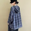 Women's Hoodies & Sweatshirts Spring Korea Fashion Patchwork Plaid Casual Women Long Sleeve Loose Hoody Tops Ladies Hoodie Clothing Plus Siz