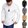 Męskie Solid Colors Koszulka Moda Trend Folds Z Długim Rękawem Okrągły Neck Skinny Topy Tees Odzieżowa Spring Męski Nieregularny Hem Casual Slim Tshirt
