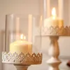 Portador de vela de ferro vintage com tonalidade de vidro Centerpieces de casamento branco europeias Stand Stand esculpido padrão de flores