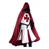 Mens medeltida korsfarare riddare templar tunika kostymer renässans halloween surcoat warrior black pest cloak cosplay topp s-3xl y0913