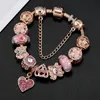 Top Quality Rose Gold Pink Silver Charm Beads Cherry Red Heart Crystal Butterfly Flower Fits European Charms Bracelets Safety Chain Jewelry Diy Women H5x0