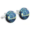 Fashion Art Painting Série Van Gogh Noite Starry Cristal Cabochon Cufflinks para Mens Wearable