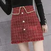 Skirts KINOMI Autumn Winter Korean Women Vintage Woolen Mini High Waist Button Tassel Wrap Sexy A-Line Female 2021