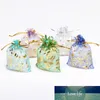 50st Smycken Förpackning Väskor Bröllop Julklappspåsar Väska Högkvalitativa Utsökt Rose Flower Organza Väskor NICE