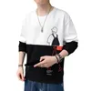 メンズパーカースウェットハラジュックメン2021ファッション韓国トレンド長袖4colorパーカーメンズカジュアルOネックプリントパッチワークスウェットシャツ