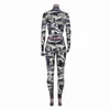 Womens Tracksuit Camouflage Lange Mouw Print Jas Hoge Taille Skinny Broek Mode Casual Outfits Joggers Pak Twee Stuk Sets 210525