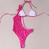 Roupa de banho feminina Sexy Rose Red Halter Party Bandage Ladies Bikini Set Moda Design Irregular Maiô Maiô Feminino 2 Peças Beachwea