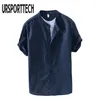 URSPORTTECH été Vintage hommes chemise coton lin lâche décontracté solide à manches courtes bouton hauts Harajuku marque Blouse 210628