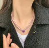 Кулон ожерелья фиолетовый горный хрусталь оболочкой жемчуг любовь сердце романтика женщины ожерелье дизайнер усовершенствованные элегантные дамы на день Святого Валентина подарок